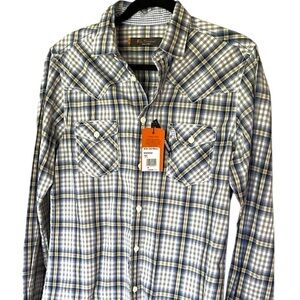 Ben Sherman Men’s Medium Long Sleeve Plaid Button Down Western Rodeo Shirt New
